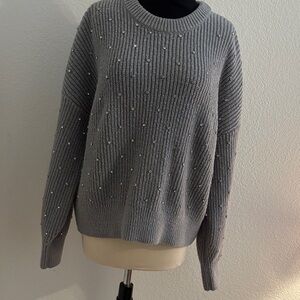 Nine West Gray Embellished Sweater with Fake Diamonds
